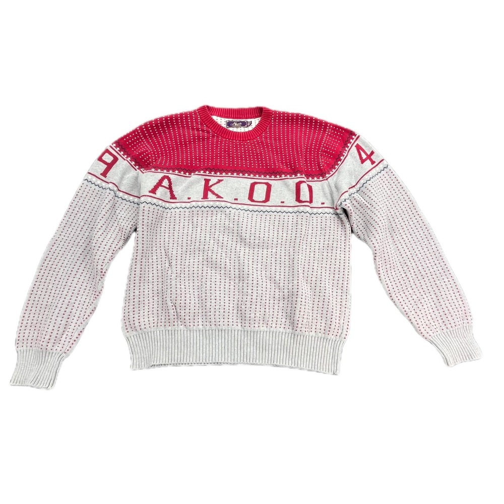 AKOO Mens 2XL Sweater Crew Neck Red White Graphic Long Sleeve